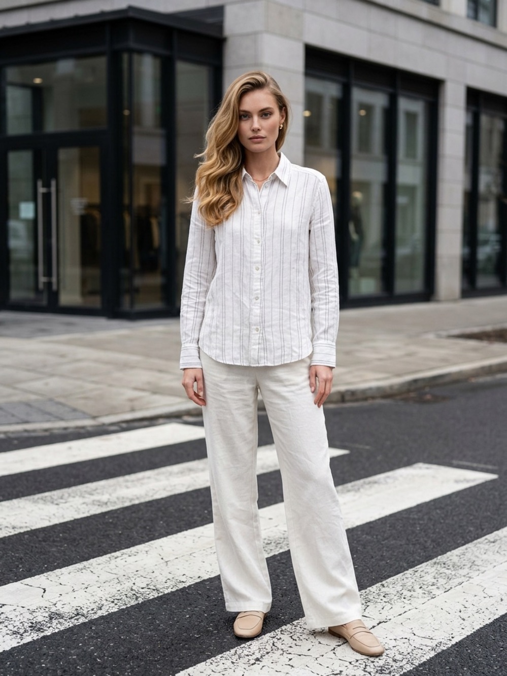 H&M Striped Button-Front Linen Shirt
